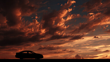 Silhouette of a car against a dramatic sunset sky (2)