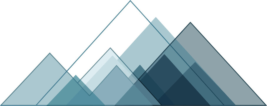 Abstract geometric mountain range illustration with overlapping triangles in varying shades of blue and teal creating a modern landscape design