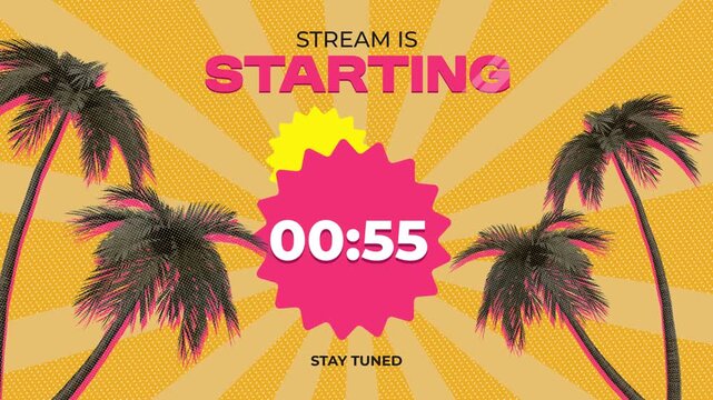 Retro Pop Art Stream Starting Countdown with Palm Trees - 1 Minute