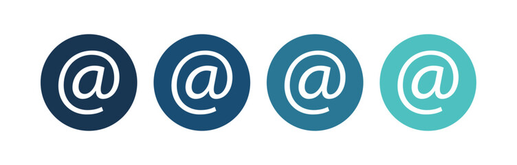 Single email symbol flat icons on color rounded square backgrounds.