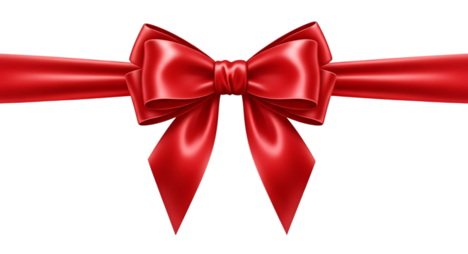 Elegant red satin bow isolated on transparent background