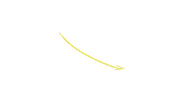 Dynamic yellow arrow swooping downwards on clean white backdrop
