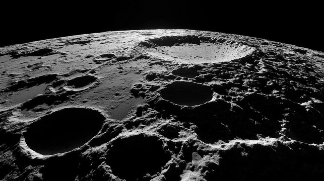 Ai view of the lunar surface showing craters and shadows at night with Earth in the background