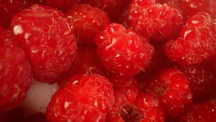 Fresh vibrant red raspberries with detailed texture