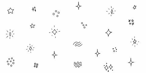 Obraz premium Hand drawn stars and sparkles doodle illustration on white background