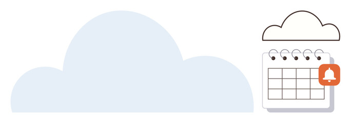 Large cloud and calendar with notification bell, symbolizing cloud storage, reminders, and digital organization. Ideal for productivity, scheduling, alerts, technology, cloud computing time