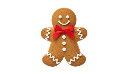 Festive gingerbread man with red bow on black