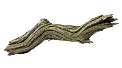 Gnarled weathered wood branch with green moss