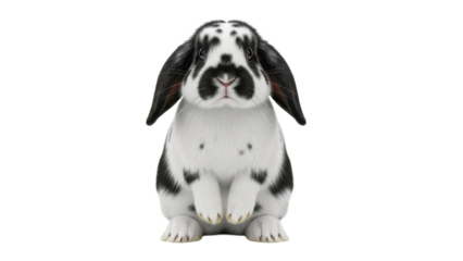 Adorable spotted lop-eared bunny rabbit isolated on black