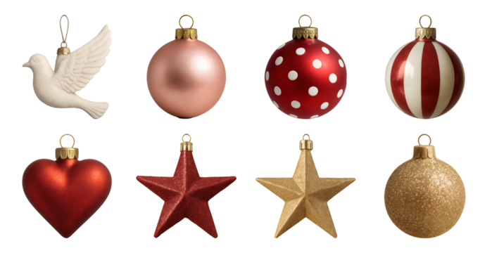 PNG Festive ornaments for holiday decor, element set on transparent background