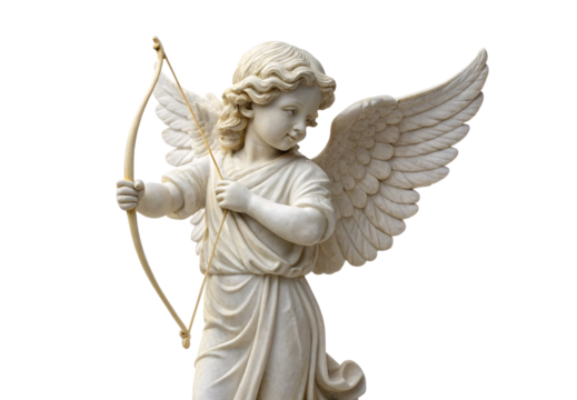 Classical marble cupid angel statue holding bow and arrow, isolated on a transparent background - Powered by Adobe
