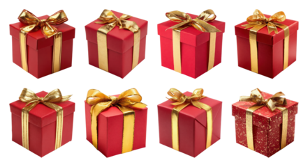 PNG Red gifts with golden ribbons, element set on transparent background