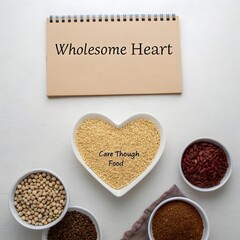 Grains Arranged on a Table in Heart Shape with Wholesome Text