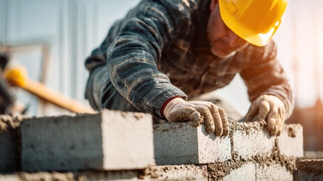 Craftsman's Construction: An experienced mason meticulously lays bricks, embodying skill and precision in the construction of a solid structure.