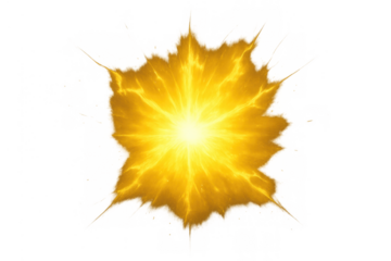 Bright yellow golden explosion burst creating a lightning energy shockwave with starburst effect on transparent background
