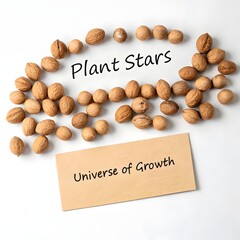 Nuts arranged like stars on white background