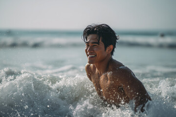 Asian man at the beach