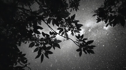 Enigmatic silhouettes of leaves under a star sprinkled night sky (1)