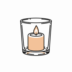 Simple Line Art Illustration of a Lit Candle in a Glass Holder.