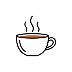 Steaming Hot Coffee Cup Line Art Illustration.