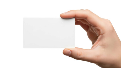 Obraz premium Hand holding blank white business card against black