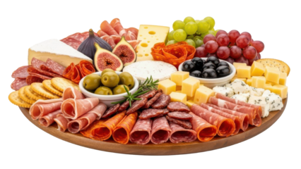 Delicious charcuterie board feast with cheese and fruit