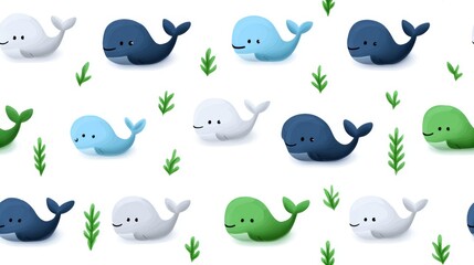 Cute marine animal seamless pattern art underwater background digital doodle cheerful ocean environment