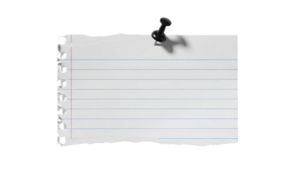Torn Lined Paper Pinned with Black Thumbtack