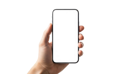 Hand holding a modern smartphone with blank screen