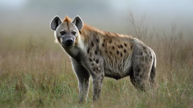 Spotted Hyena Standing in Savanna Grassland
