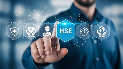 Health safety and environment management concept with digital interface for modern business, protect your company with professional strategy, HSE compliance