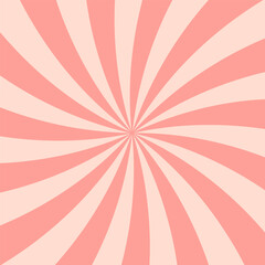 Pink and beige swirl groovy starburst background. Retro twisted rays pattern with vintage psychedelic vibe. Abstract dynamic spiral design for posters, banners, wallpapers. Vector illustration.