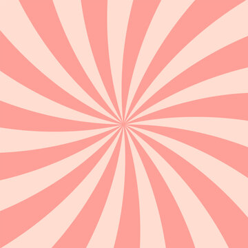 Pink and beige swirl groovy starburst background. Retro twisted rays pattern with vintage psychedelic vibe. Abstract dynamic spiral design for posters, banners, wallpapers. Vector illustration.