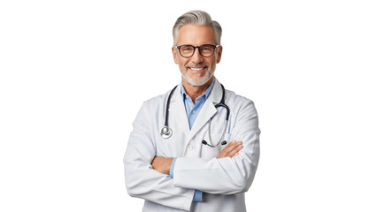 Smiling confident male doctor with stethoscope arms crossed