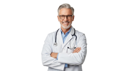 Smiling confident male doctor with stethoscope arms crossed