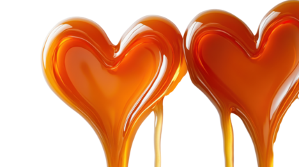 Two Orange Heart Shapes Dripping Liquid isolated on a transparent background