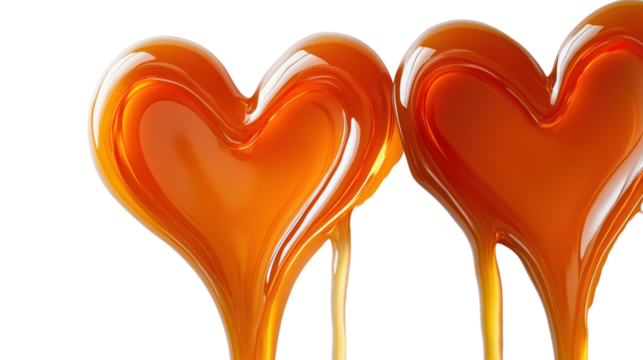 Two Orange Heart Shapes Dripping Liquid isolated on a transparent background