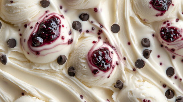 Vanilla ice cream with berry swirl and chocolate chips