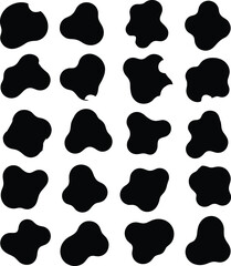 Abstract black blobs grid, organic shapes, ink blot style, visual test design, psychological art, amorphous pattern, cognitive study illustration