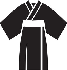 Minimal silhouette style vector kimono logo design featuring clean black shapes, elegant traditional Japanese clothing form, simple line art, modern branding icon ideal for fashion brands, cultural th