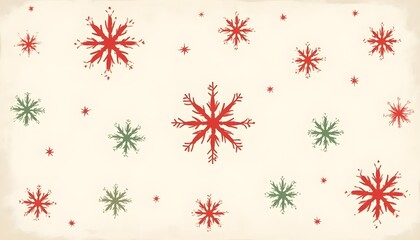 seamless Christmas pattern, red and green color palette, abstract snowflakes, geometric holiday shapes, modern flat style, clean and crisp, vector-style background, high resolution, professional stock