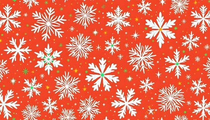 seamless Christmas pattern, red and green color palette, abstract snowflakes, geometric holiday shapes, modern flat style, clean and crisp, vector-style background, high resolution, professional stock