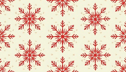 seamless Christmas pattern, red and green color palette, abstract snowflakes, geometric holiday shapes, modern flat style, clean and crisp, vector-style background, high resolution, professional stock