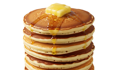 Delicious pancake stack with butter and syrup breakfast food photography and recipe ideas for home cooking on transparent background