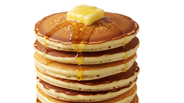 Delicious pancake stack with butter and syrup breakfast food photography and recipe ideas for home cooking on transparent background