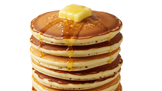 Delicious pancake stack with butter and syrup breakfast food photography and recipe ideas for home cooking on transparent background