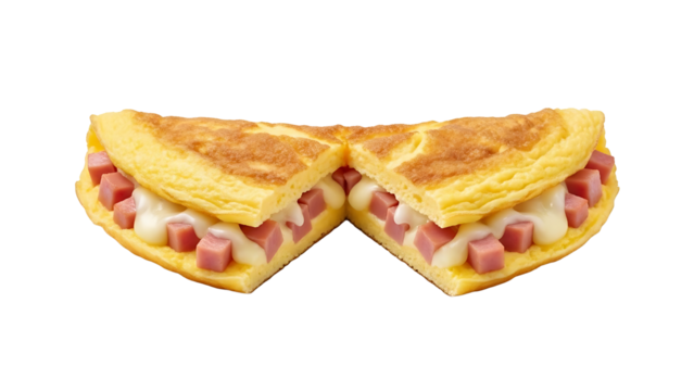 Delicious omelette sandwich recipe with ham and cheese breakfast or brunch idea easy to make quick meal on transparent background