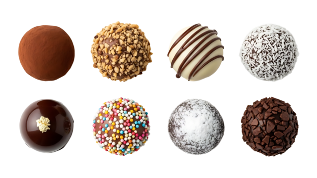 Assorted gourmet chocolate truffles collection dessert sweets confectionery delicious treat food indulgence 100 on transparent background