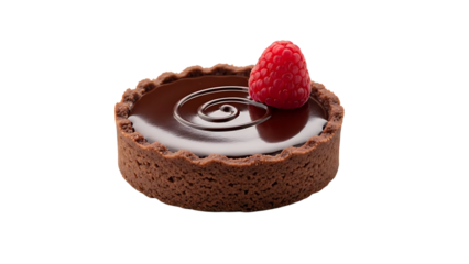 Delicious chocolate tart with raspberry dessert gourmet pastry sweet treat bakery shop food photography on transparent background