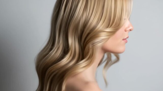 Beautiful Blonde Hair Waving in the Wind Against a White Background